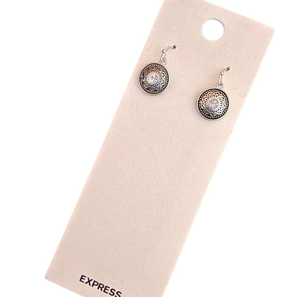 NWT Express Silver Circle Dangle Earrings - Picture 2 of 4